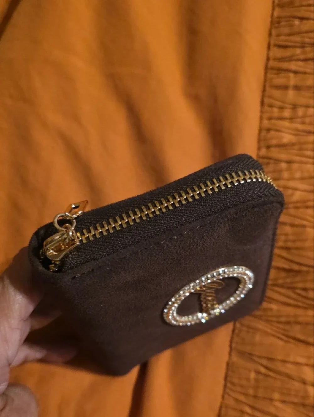 GUESS Black& Brown Suede Wallet with Crystal Logo Emblem